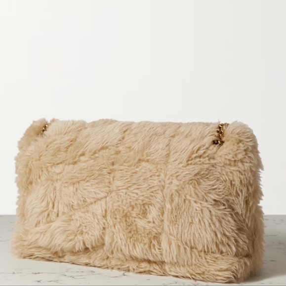 MSRP $4,100! NEW YSL SAINT LAURENT CREAM PUFFER LARGE FUR SHEARLING SHOULDER BAG - Picture 4 of 17